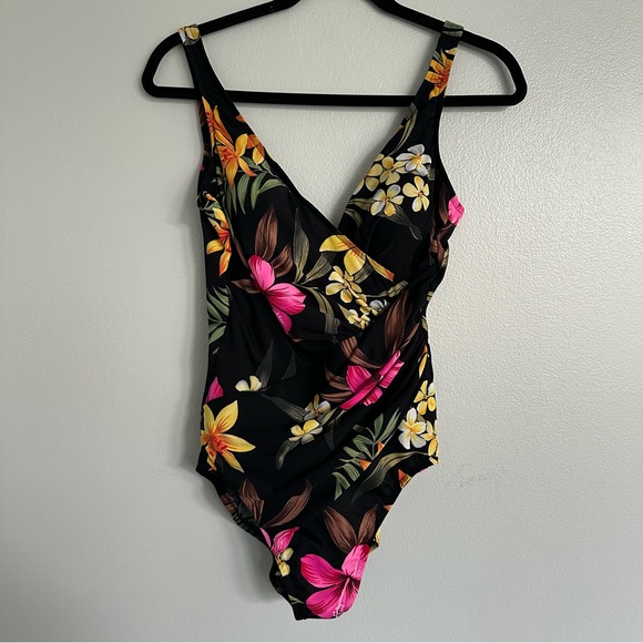 Miraclesuit Other - Miraclesuit Black Tropical Floral Surplice one-piece swimsuit Size 12